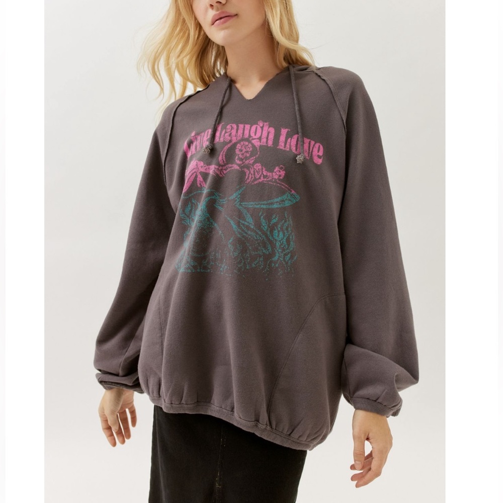 NWT UO Grim Reaper Live Laugh Love Vintage Goth Oversized Hoodie Sweatshirt